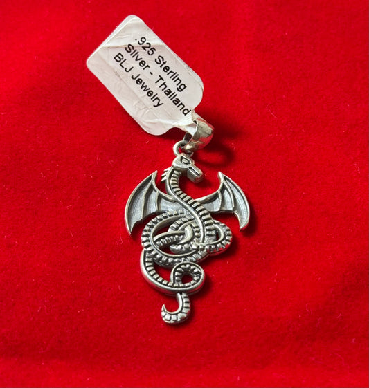 Dragon Knot Tail Sterling Silver Pendant – unique dragon tail knot design crafted in sterling silver, perfect for bold and mystical jewelry.

