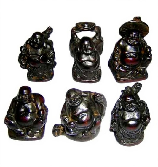 Tiny Laughing Buddha Black Resin Statue Style #4 - 1.75"