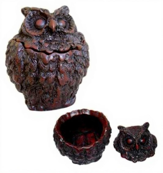 Owl Shaped Box With Head Lid Figurine Resin 2.75"