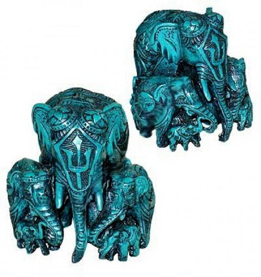 Turquoise Color Elephant family Resin 3.75*3.95"