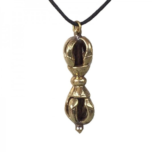 Vajra / Dorje Brass 2.16" Pendant On Black Cord Adjustable Necklace