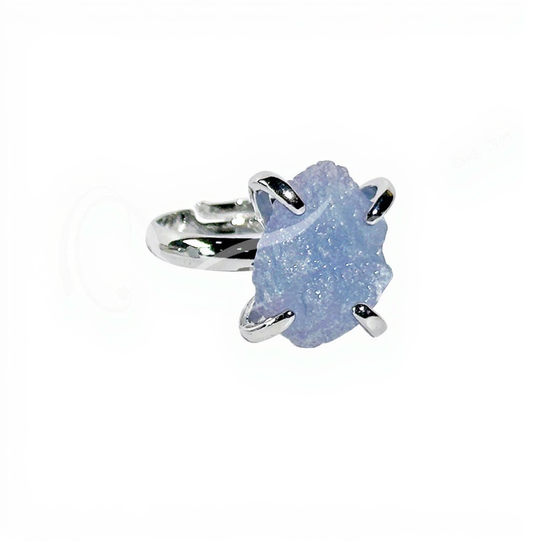 Aquamarine Raw Gold Plated Brass Adjustable Ring