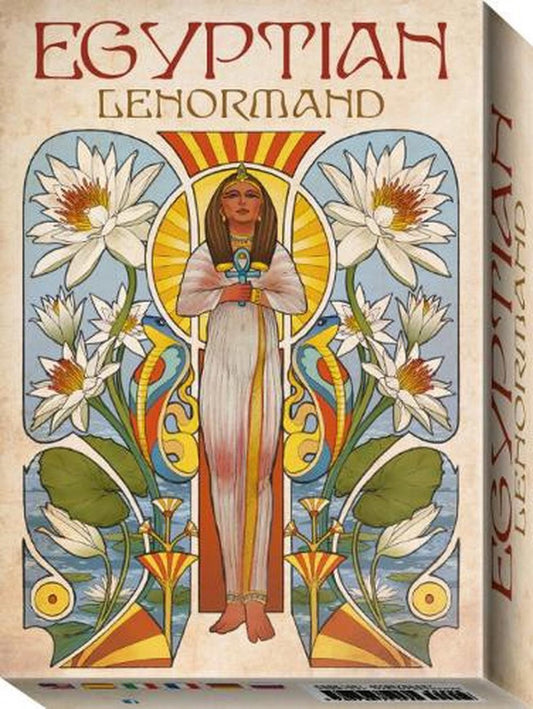 Egyptian Lenormand Oracle by Riccardo Minetti & Giulia Francesca Massaglia – A 36-card deck featuring Art Nouveau-style illustrations inspired by ancient Egyptian symbolism, accompanied by a 128-page guidebook for divination.
