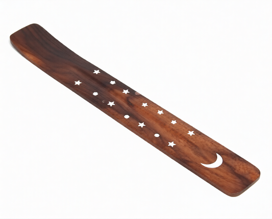 White Moon Inlaid Wood Boat Incense Burner 10"L