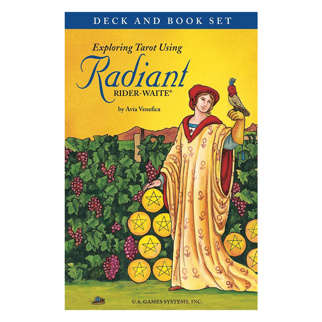 Exploring Tarot Using Radiant Rider-Waite by Avia Venefica – a 78-card deck with guidebook for intuitive tarot learning and symbolism.
