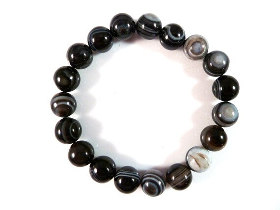 Black Sardonyx Eye Agate 10mm Round Beaded Bracelet