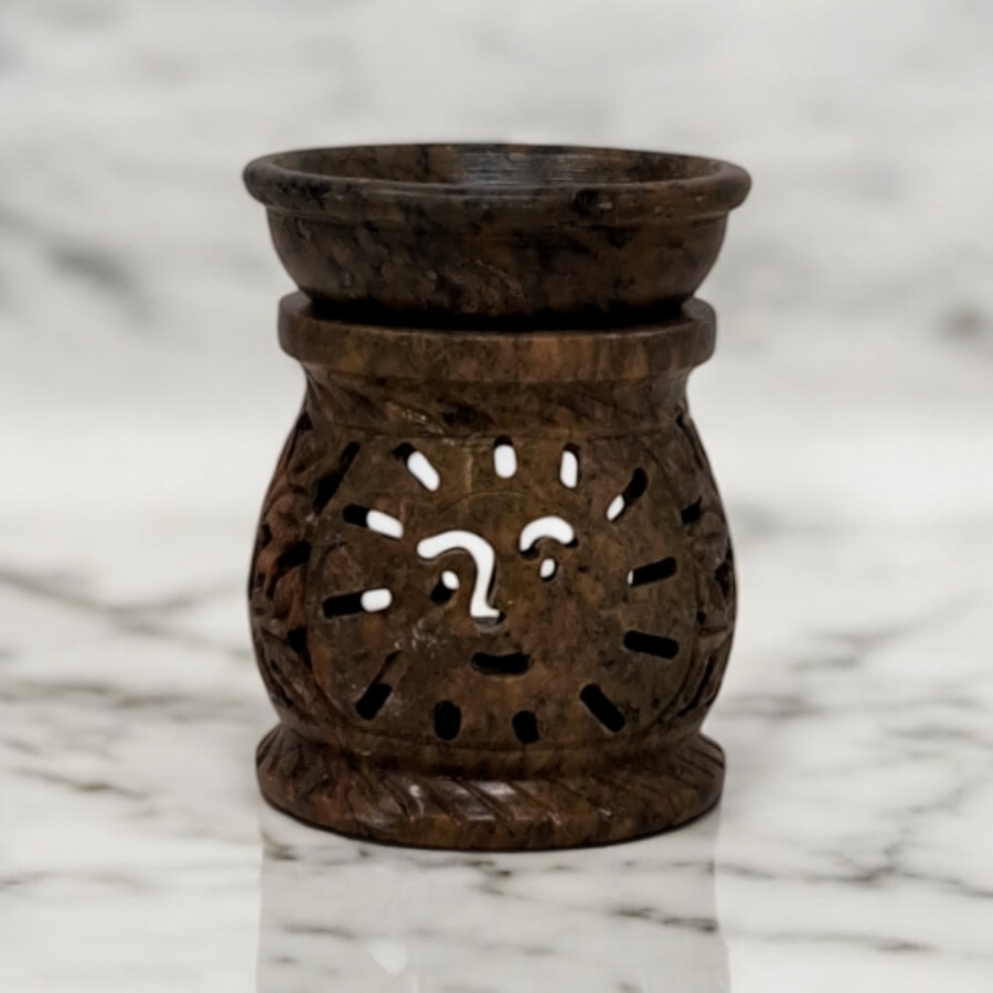 Sun Carved Soapstone Aroma Lamp 3"