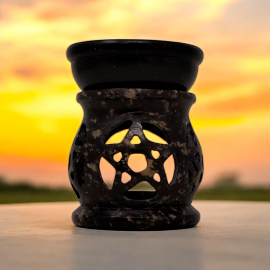 Pentacle Carved Soapstone Aroma Lamp 3"