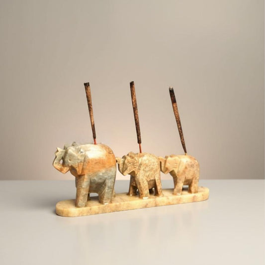 4" Three-Elephant Soapstone Stick Incense Burner