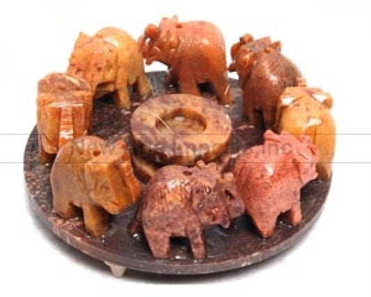 Soapstone Elephants In Circle Stone Incense Holder