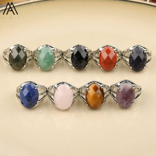 Gemstone 13x18mm Faceted Oval Adjustable Ring - Style #9