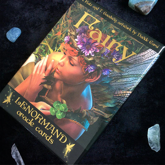 Fairy Lenormand Oracle by Marcus Katz & Tali Goodwin – a whimsical Lenormand deck blending fairy imagery with precise symbol-driven divination.
