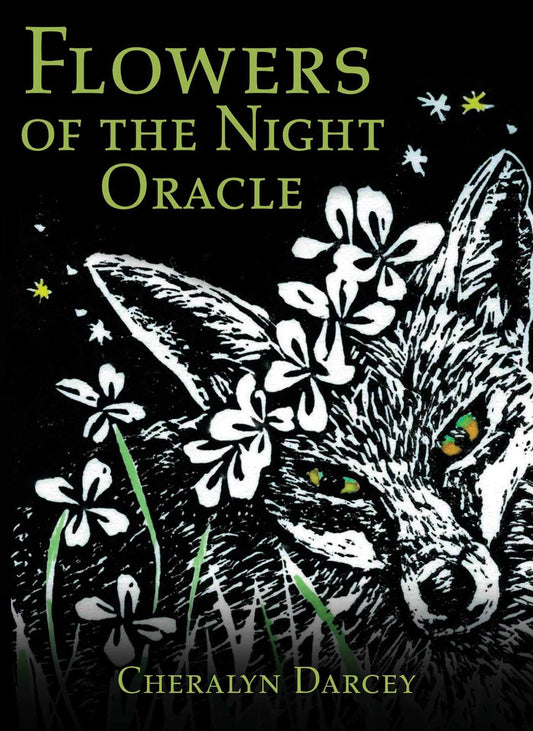 Flowers of the Night Oracle by Cheralyn Darcey – A 44-card oracle deck featuring hand-carved block print illustrations enhanced with moonlit watercolor washes, depicting nocturnal flowers and their animal companions.
