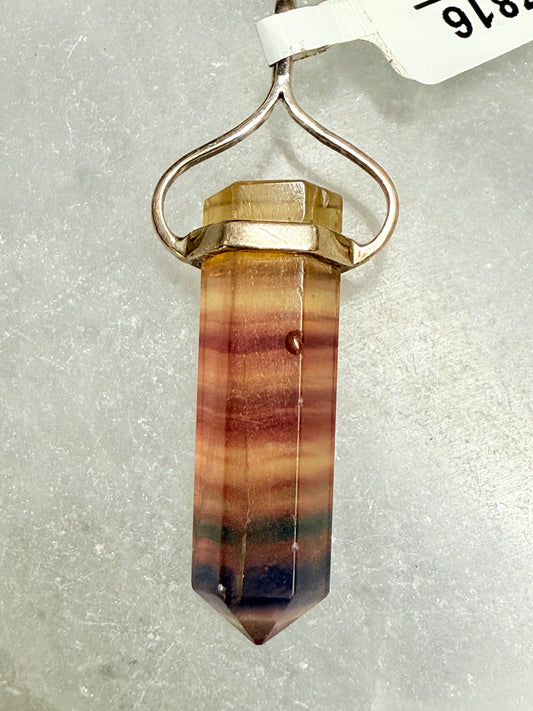 Fluorite Point Wand Sterling Silver Pendant – crystal wand jewelry for focus, mental clarity, and aura cleansing.
