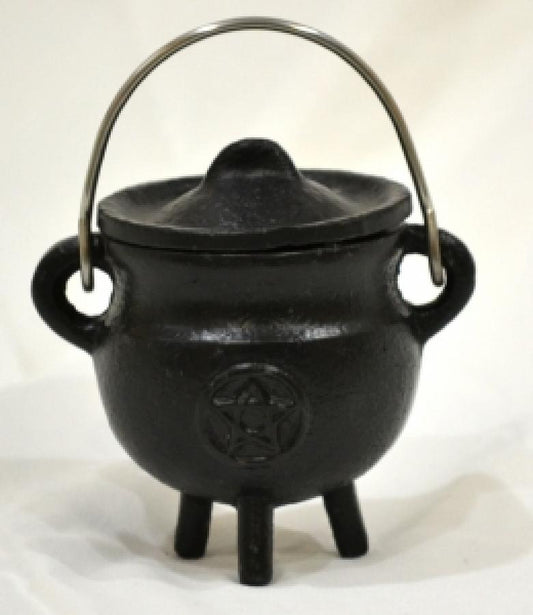 Pentacle Cast Iron Cauldron with lid 3"H 2.75"D