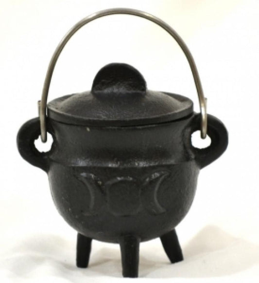 Triple Moon Cast Iron Cauldron with lid 3"H 2.75"D