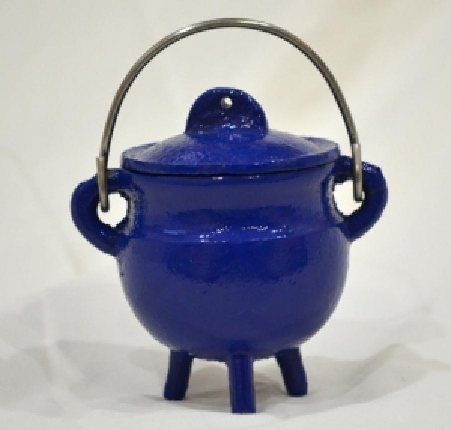 BLUE Cast Iron Cauldron with lid 3"H 2.75"D