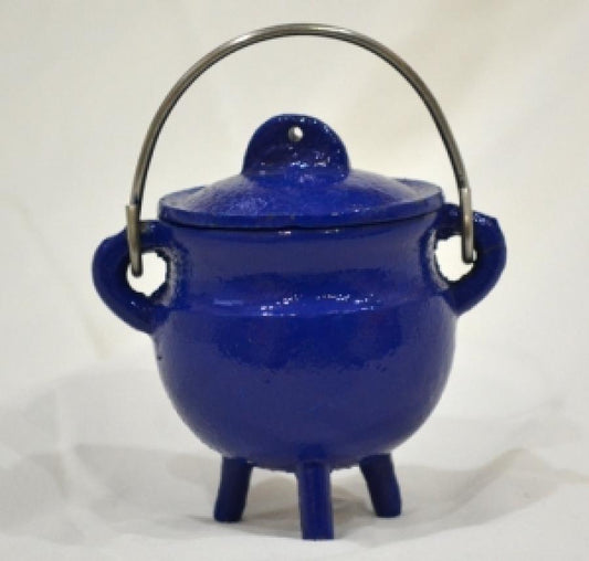 BLUE Cast Iron Cauldron with lid 3"H 2.75"D