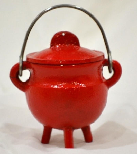 RED Cast Iron Cauldron with lid 3"H 2.75"D