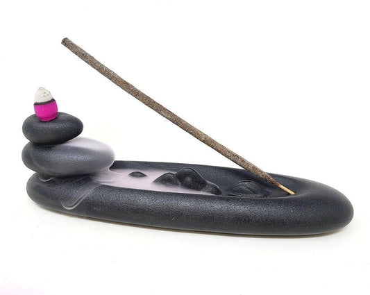 Ceramic Boat Shape Waterfall Backflow Incense Cone and Stick Burner (8.5" L)