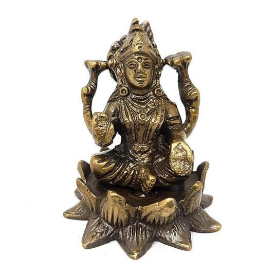Lakshmi On Lotus Brass 3x2.5" Statue
