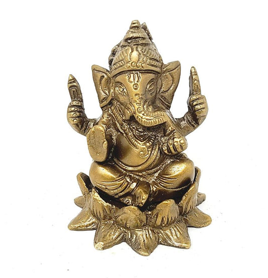 Ganesh On Lotus 3x2.5" - Brass Statue