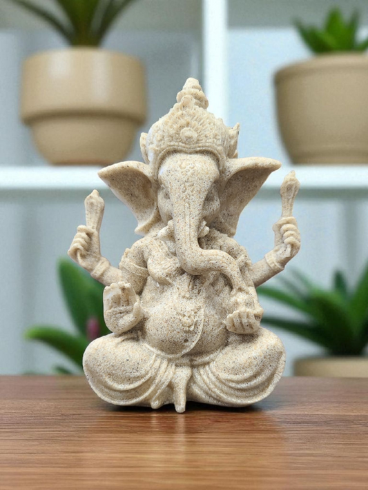 Medium Ganesh Statue – Decorative Stone Finish, Antique Look – 4"H x 3.5"W Resin Figurine