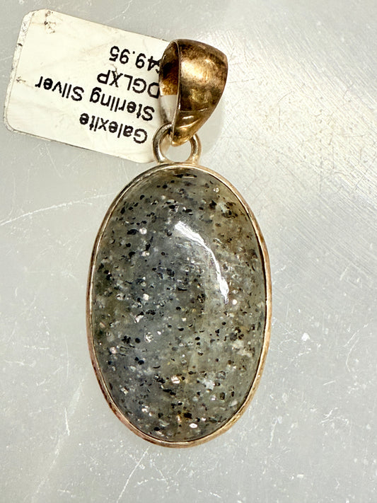 Galexite Oval Shaped Sterling Silver Pendant – unique silver jewelry featuring oval galexite stone known for clarity and spiritual energy.
