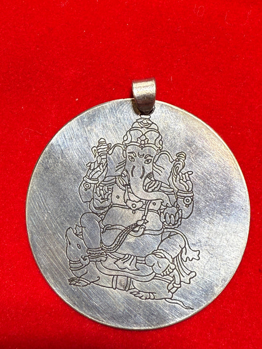 Ganesh Engraved Sterling Silver Pendant – intricately engraved silver jewelry featuring Lord Ganesh symbolizing wisdom, prosperity, and remover of obstacles.
