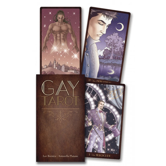 Gay Tarot by Lee Bursten & Antonella Platano – inclusive tarot deck exploring LGBTQ+ themes with modern and classic imagery.
