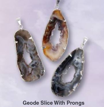 Agate Geode Slice Silver Plated Prong Pendant - Brazil