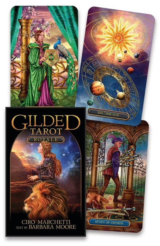 The Gilded Tarot by Ciro Marchetti – 78-card deck featuring vibrant, digitally rendered artwork inspired by the Rider-Waite-Smith system, with rich colors and intricate details, accompanied by a 64-page guidebook for intuitive readings.
