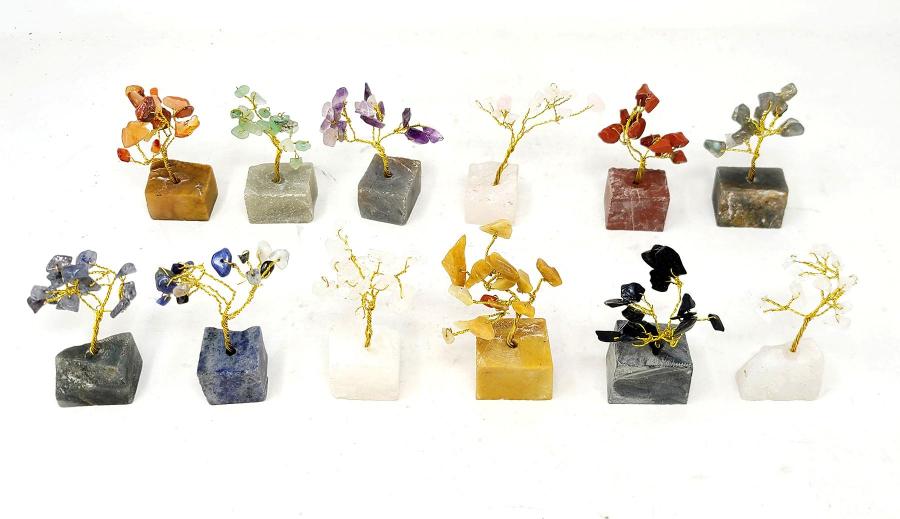 Gemstone Tree with Stone Base 2.5" Tall (Assorted Gemstone