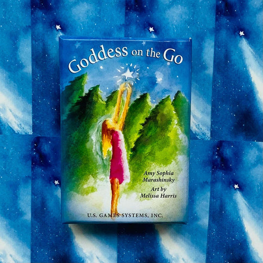 Goddess on the Go by Amy Sophia Marashinsky – 33-card affirmation deck with vibrant artwork by Melissa Harris, offering empowering messages for modern goddesses.
