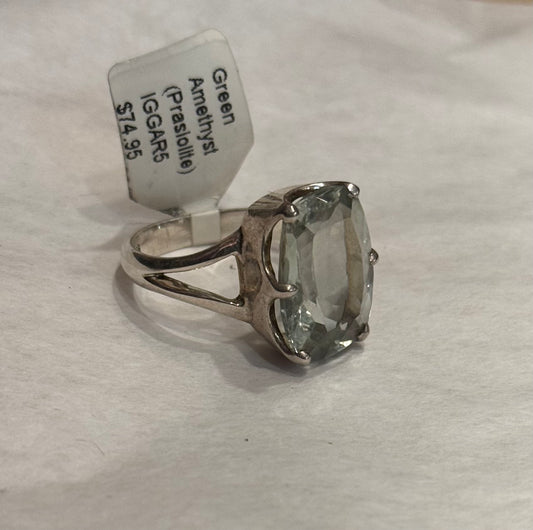 Green Amethyst Sterling Silver Ring size 9 – soothing green crystal jewelry promoting emotional balance and spiritual growth.
