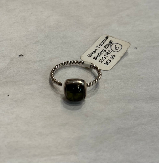 Green Tourmaline Sterling Silver Ring size 6 – vibrant green crystal jewelry known for healing, abundance, and heart energy.
