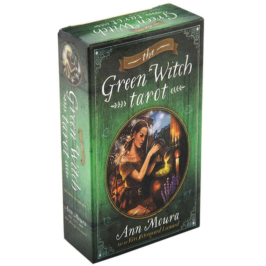Green Witch Tarot by Ann Moura & Kiri Østergaard Leonard – 78-card deck and 264-page guidebook blending Green Witchcraft with traditional tarot symbolism.
