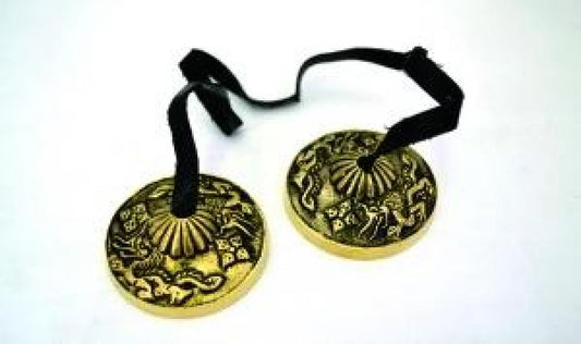 Dragon Tibetan Cymbals Tingsha Bell 2"D - Antique Brass