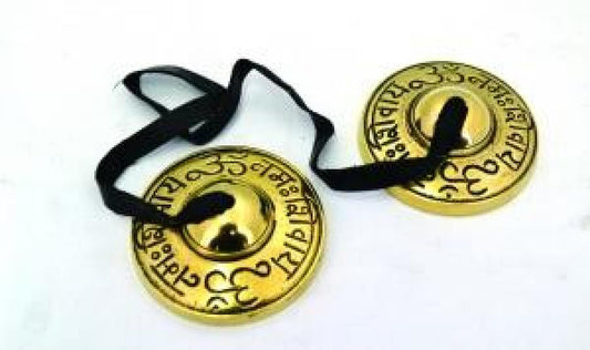 Om Namaha Shivaya Tibetan 2"D Cymbals Tingsha Bells- Antique Brass