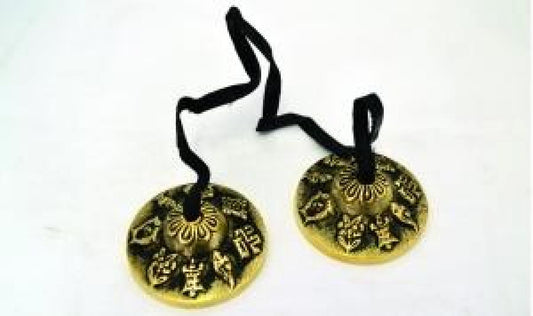 8 Auspicious Symbols - 2" D Cymbals - Antique Brass Tingsha Bells