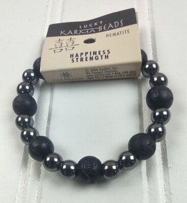 Hematite Happiness & Strength 8MM With Black Karma Beads Bracelets - Lucky Karma Beads