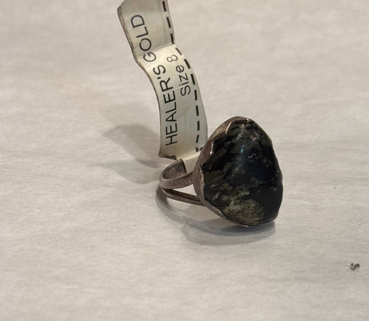 Healers Gold Sterling Silver Ring size 8 – elegant silver jewelry symbolizing healing energy and spiritual wellness.
