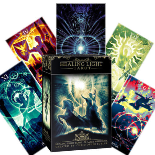 Healing Light Tarot by Christopher Butler – a 78-card deck featuring luminous mandorla imagery for spiritual insight and healing.
