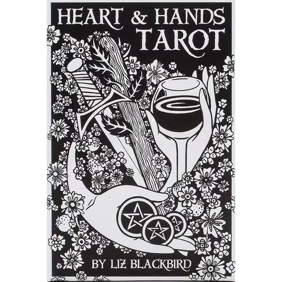 Heart & Hands Tarot by Liz Blackbird – an expressive tarot deck with bold black-and-white illustrations.
