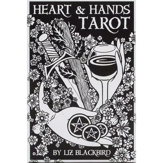 Heart & Hands Tarot by Liz Blackbird – an expressive tarot deck with bold black-and-white illustrations.
