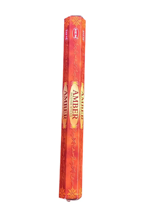 HEM Amber Incense Sticks – rich amber scent perfect for grounding, relaxation, and enhancing meditation practices.
