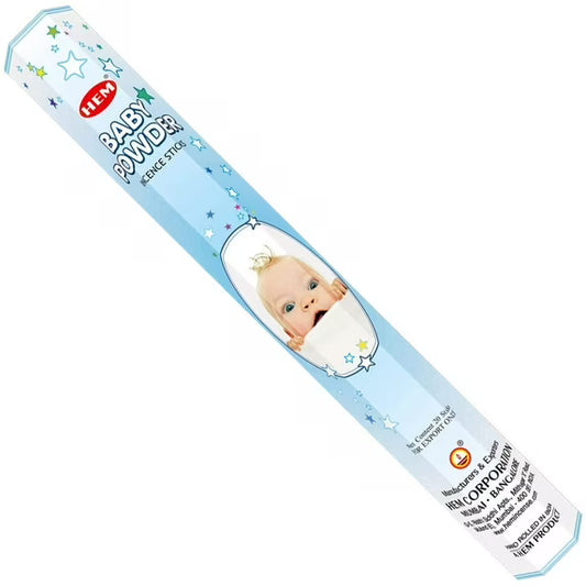 HEM Baby Powder Incense Sticks – soft, clean scent reminiscent of fresh baby powder for a gentle, comforting atmosphere.
