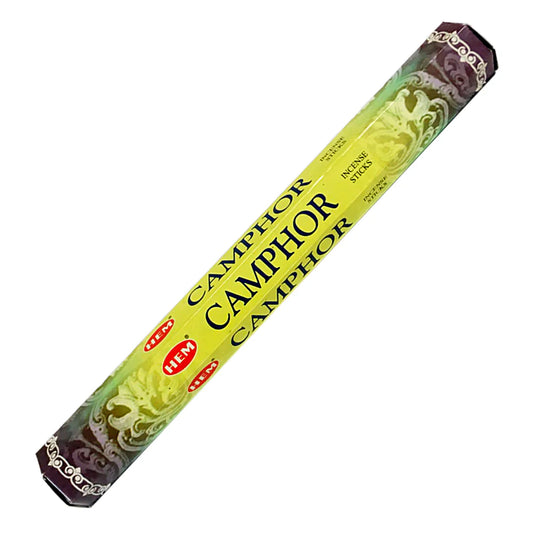 HEM Camphor Incense Sticks – sharp and cleansing fragrance used for purification and spiritual healing.
