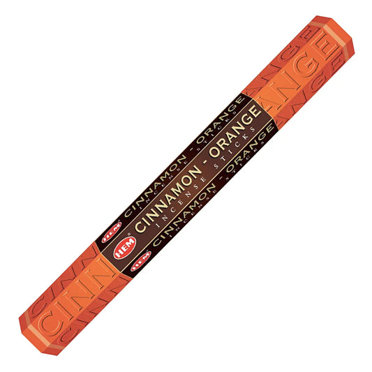 HEM Cinnamon - Orange Incense Sticks – warm cinnamon blended with bright orange for an energizing, uplifting scent.
