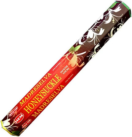 HEM Honeysuckle Incense Sticks – sweet and floral honeysuckle scent that uplifts mood and refreshes your space.

